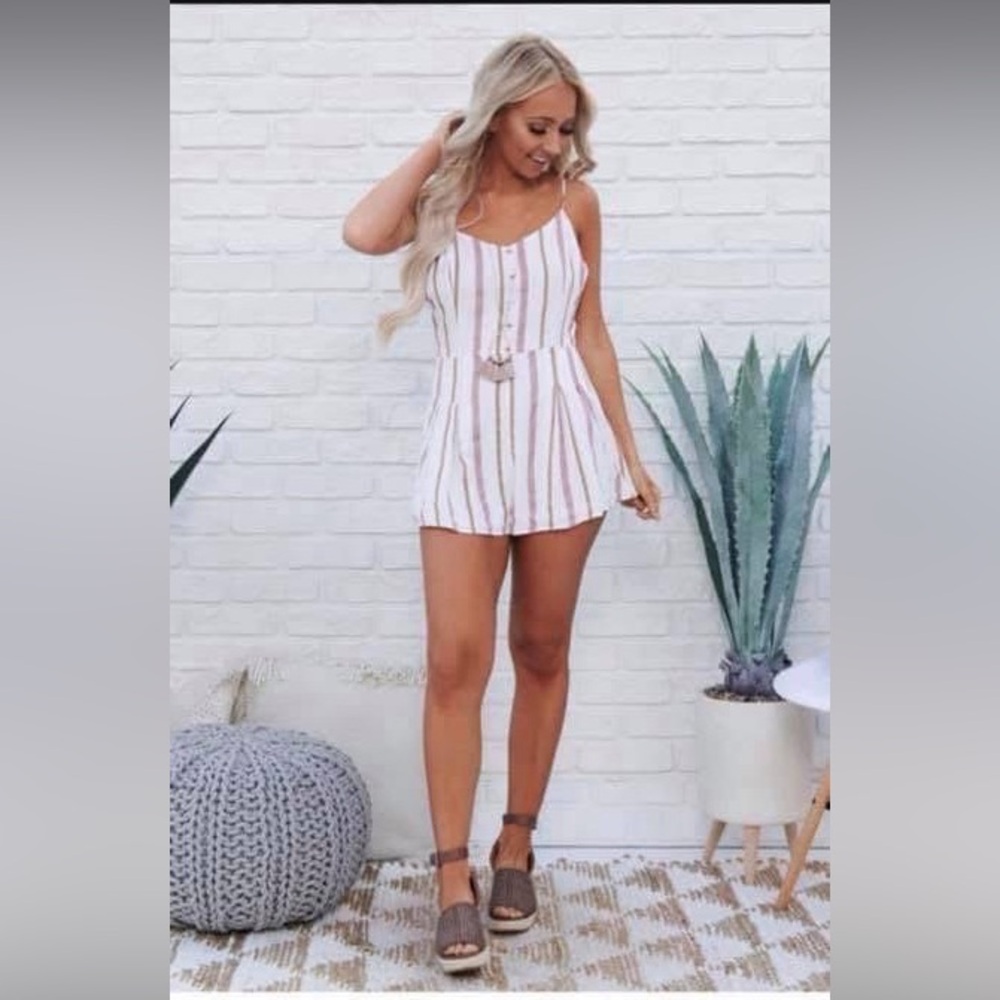 Baevely Sofia Striped Romper (Mauve Multi) MEDIUM